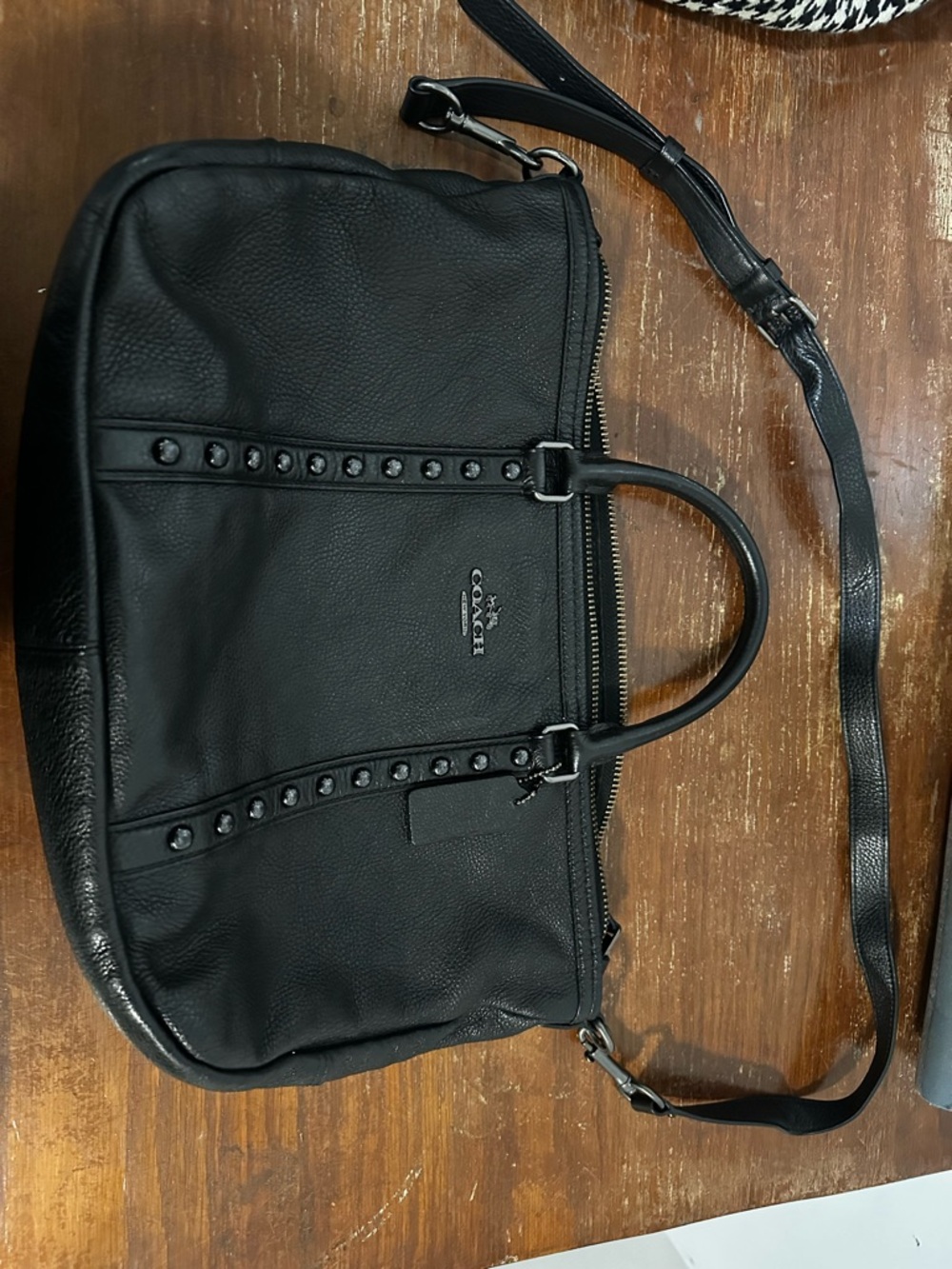 Coach Black Pebbled Leather Messenger Bag with Stud Trim - Picture 3 of 5
